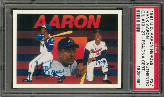 1991 U.D Aaron Heroes #27 Hank Aaron Signed Card (#1408/2500) - PSA/DNA Authentic